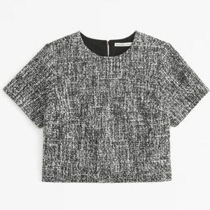 Abercrombie & Fitch Women's Tweed Woven Black And White Short Sleeve Top Size XL